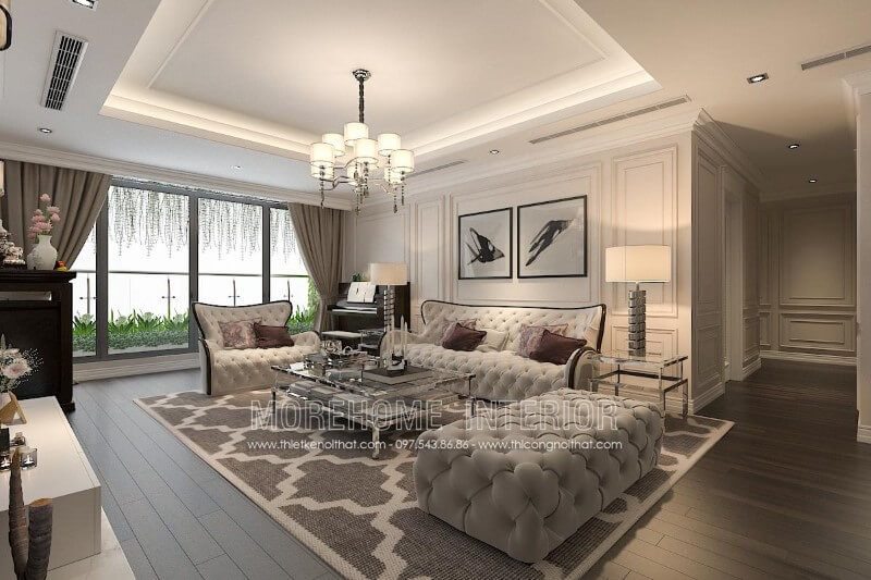 Thiết kế, sản xuất Sofa tân cổ điển khung gỗ tự nhiên, bọc nỉ cao cấp nhập khẩu sang trọng thể hiện sự đẳng cấp, sự quyền uy của gia chủ