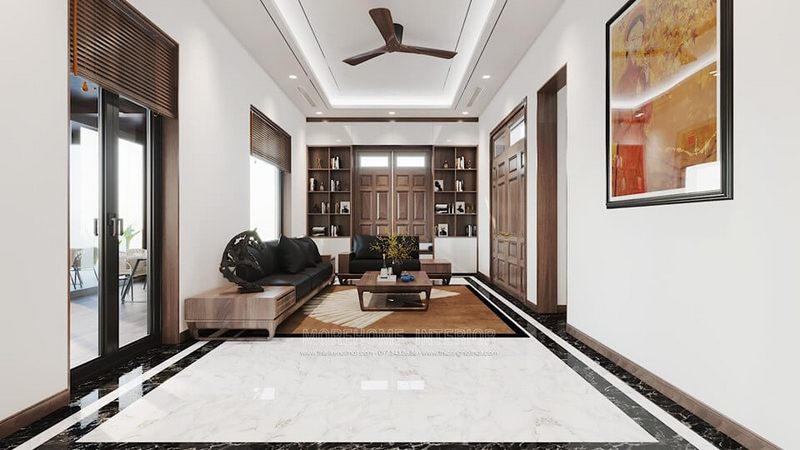 Trang trí nội thất phòng khách đẹp với đá ốp sàn nhập khẩu sang trọng