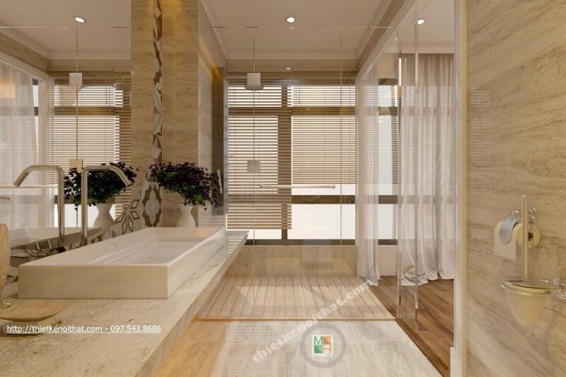 Mẫu thiết kế phòng vệ sinh nhỏ để tạo nên sự đẹp mắt cho không gian nội thất căn hộ chung cư.