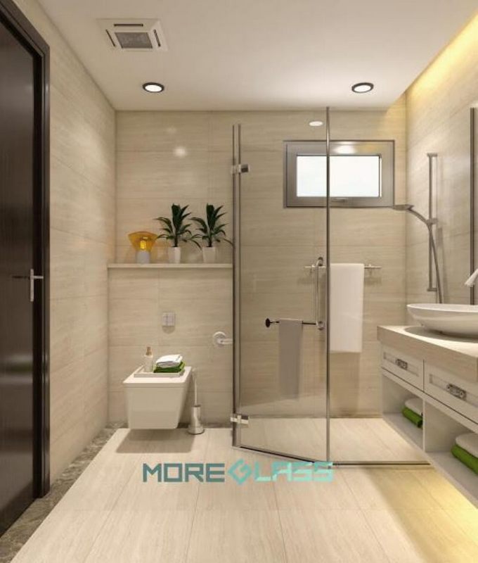 Việc thiết kế và thi công phòng tắm kính cường lực 135 độ MG-003 theo phong cách hiện đại đã được thực hiện.