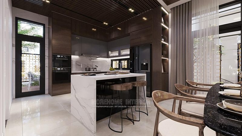 Đá ốp bàn đảo bếp nhập khẩu cao cấp, điểm sáng cho cả không gian nội thất phòng khách
