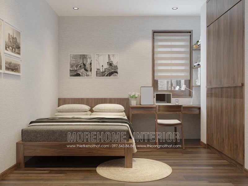 Mẫu giường ngủ của con trai có thiết kế đẹp và sang trọng, chất liệu là gỗ óc chó